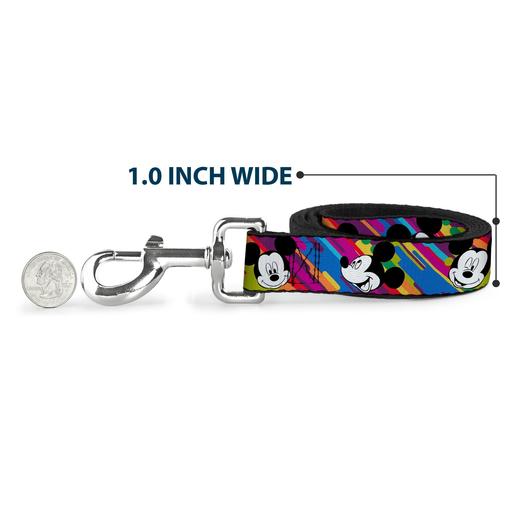 Dog Leash - Mickey Mouse Expressions Multi Color White/Black