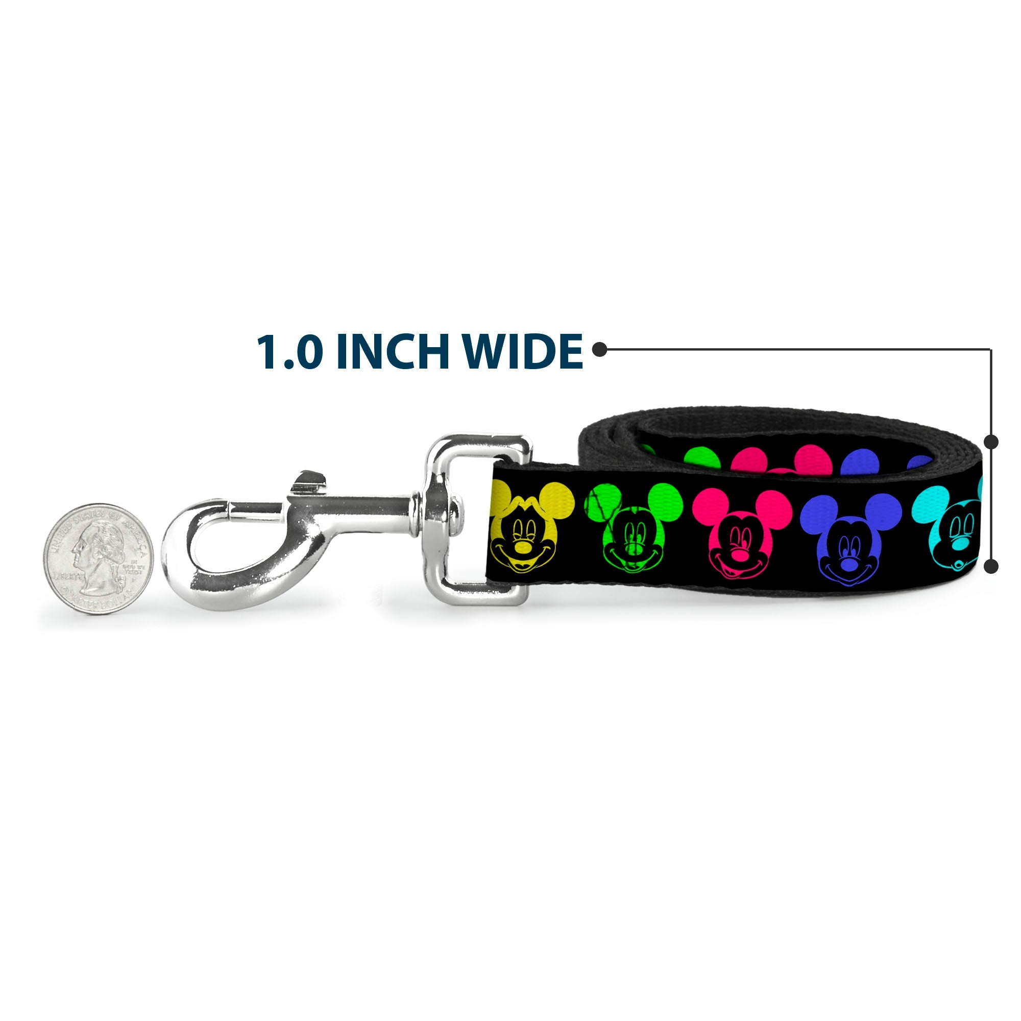 Dog Leash - Mickey Expressions Black/Multi Neon