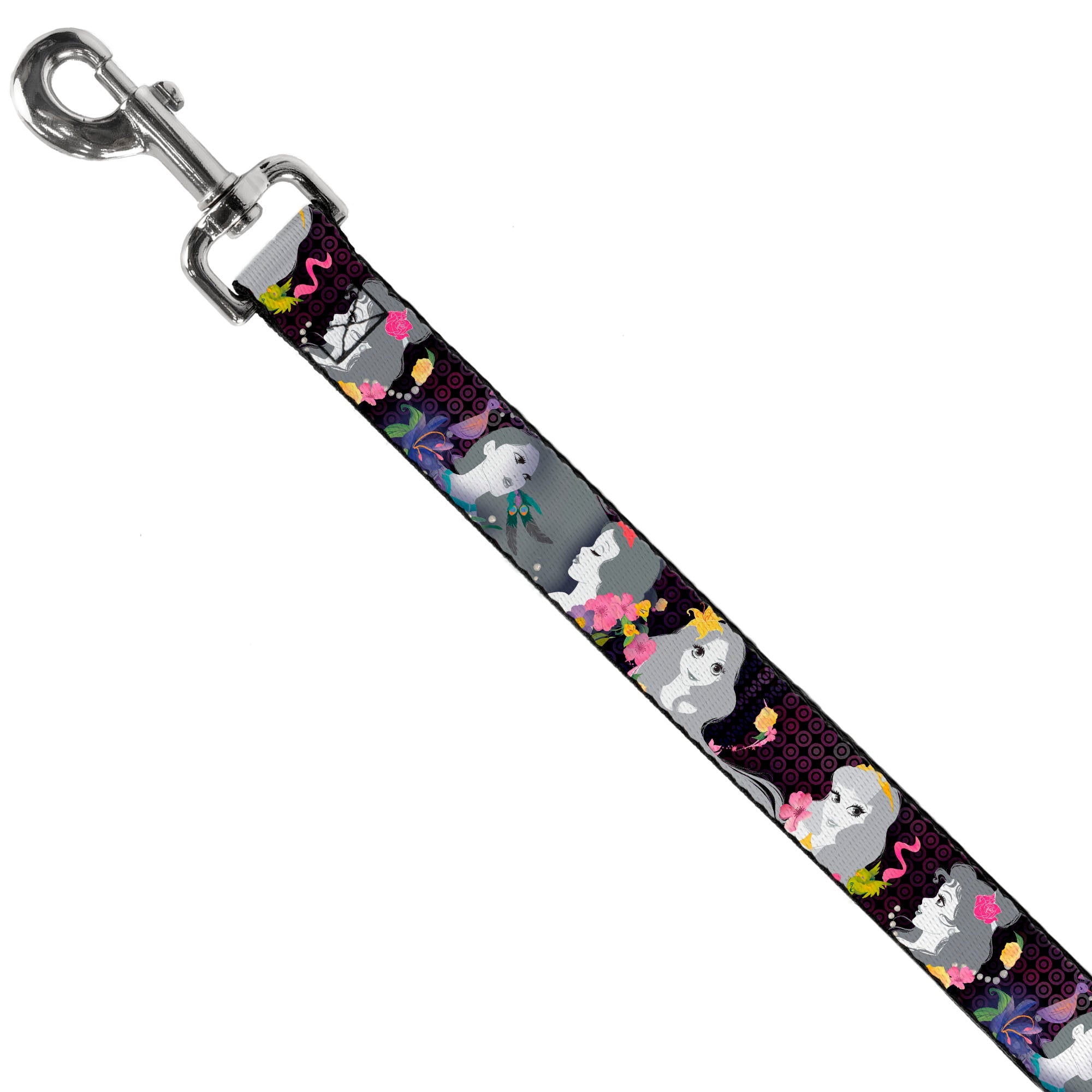 Dog Leash - Princess Silhouettes Dots Black/Purple/Gray/Multi Color