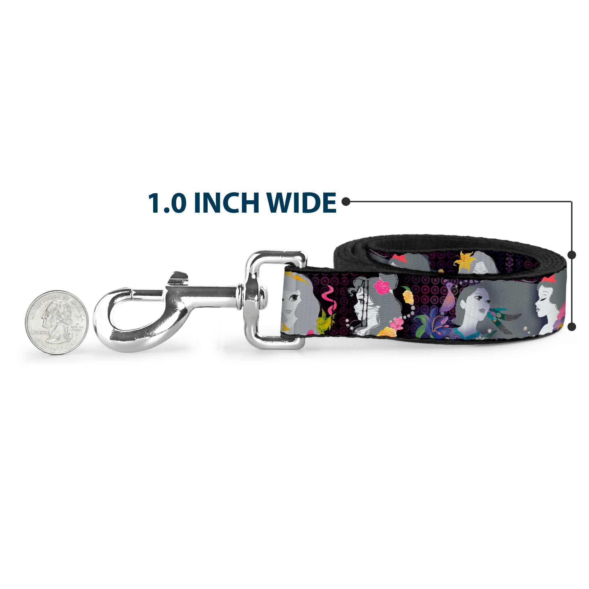 Dog Leash - Princess Silhouettes Dots Black/Purple/Gray/Multi Color