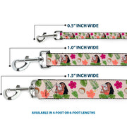 Dog Leash - Moana Hugging Pua Pose and Tropical Flora Beige