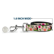 Dog Leash - Moana Hugging Pua Pose and Tropical Flora Beige