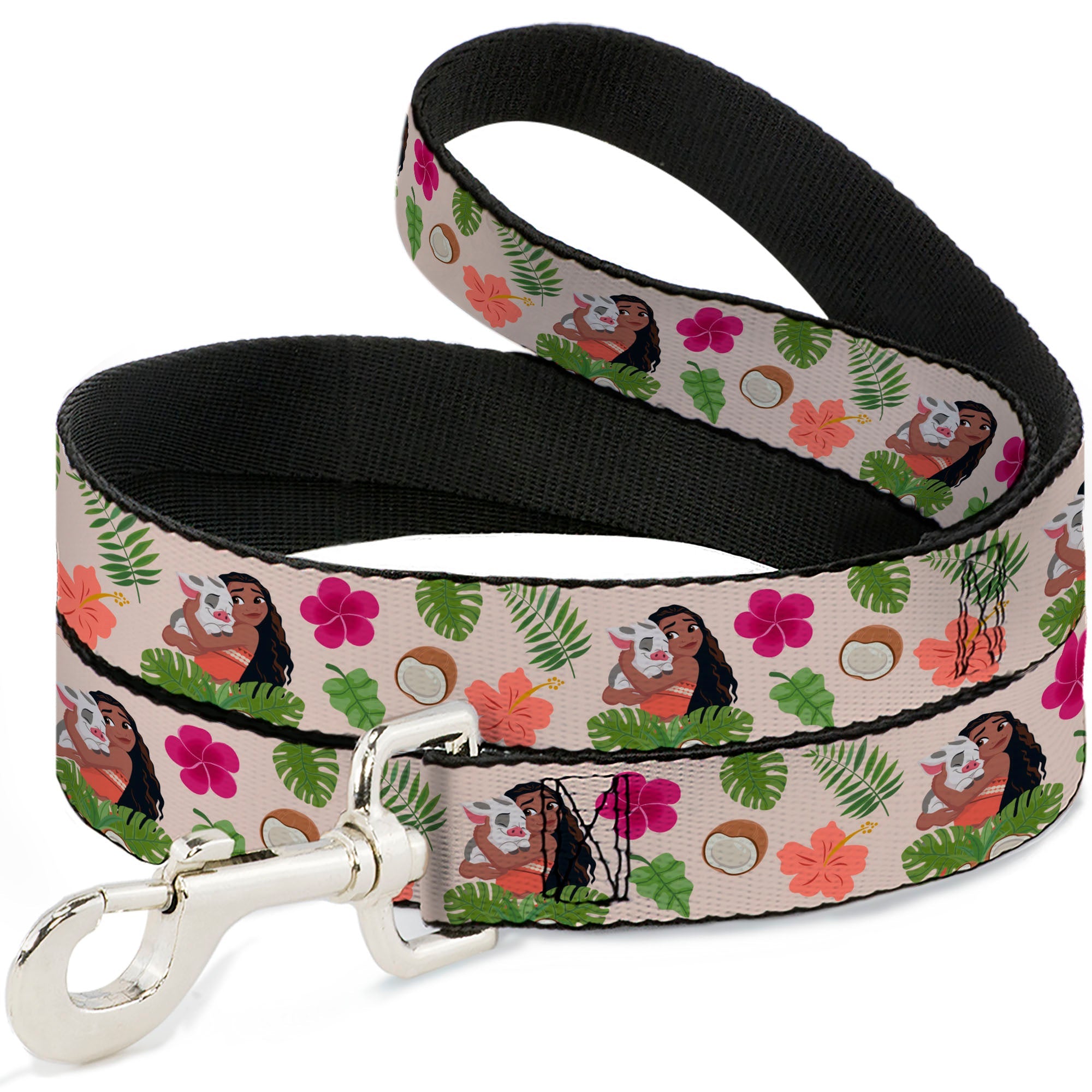 Dog Leash - Moana Hugging Pua Pose and Tropical Flora Beige