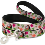 Dog Leash - Moana Hugging Pua Pose and Tropical Flora Beige