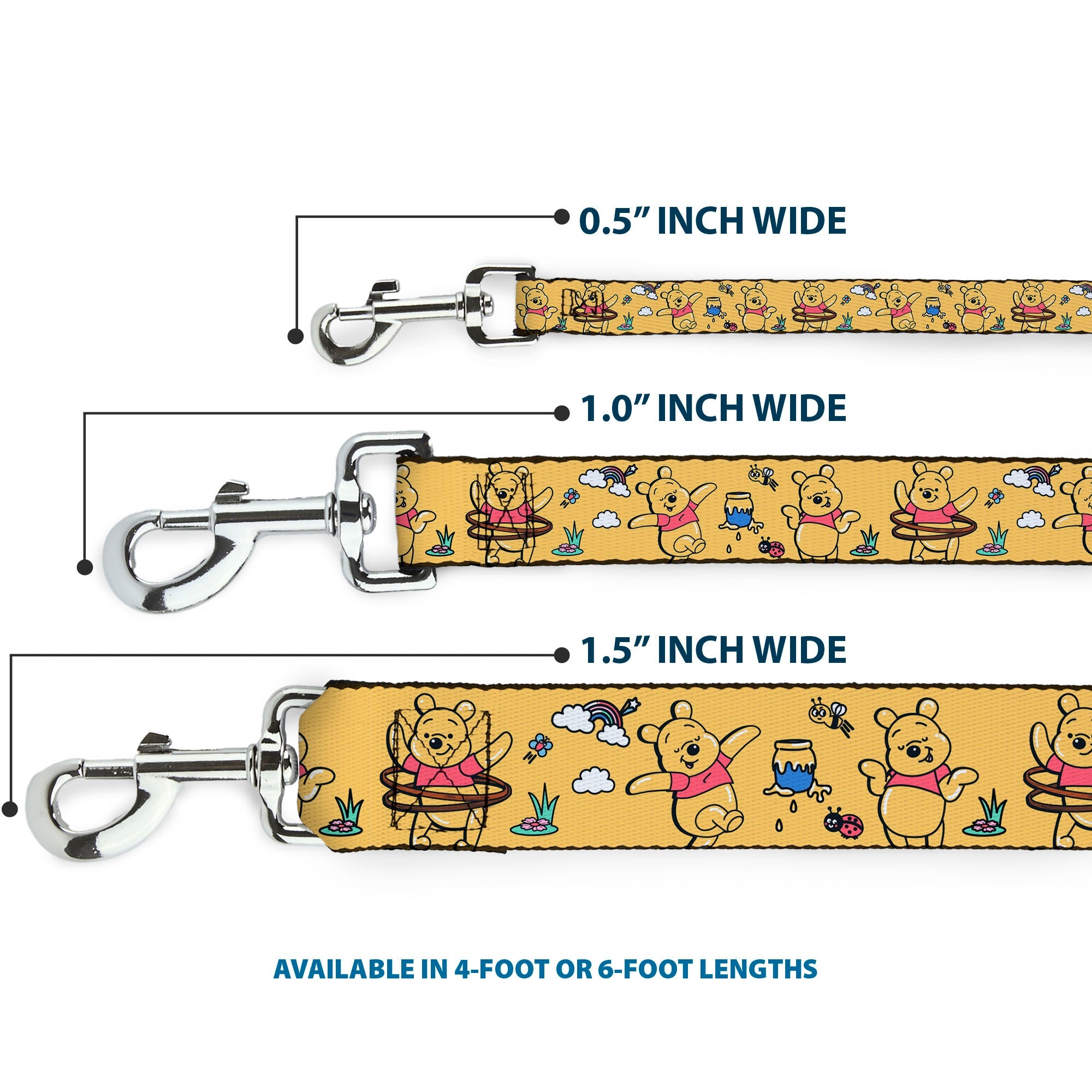 Dog Leash - Winnie the Pooh Happy Poses Golden Yellow