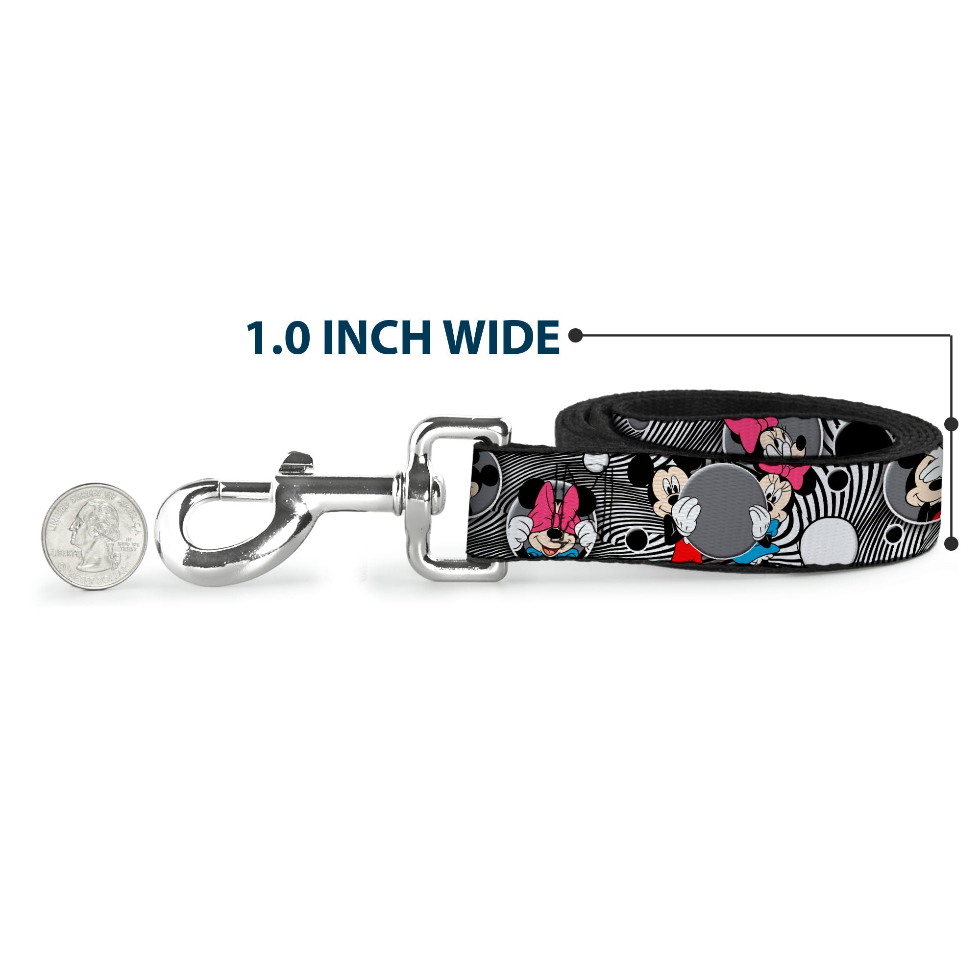 Dog Leash - Mickey & Minnie Peek-a-Boo Expressions Swirl Black/White