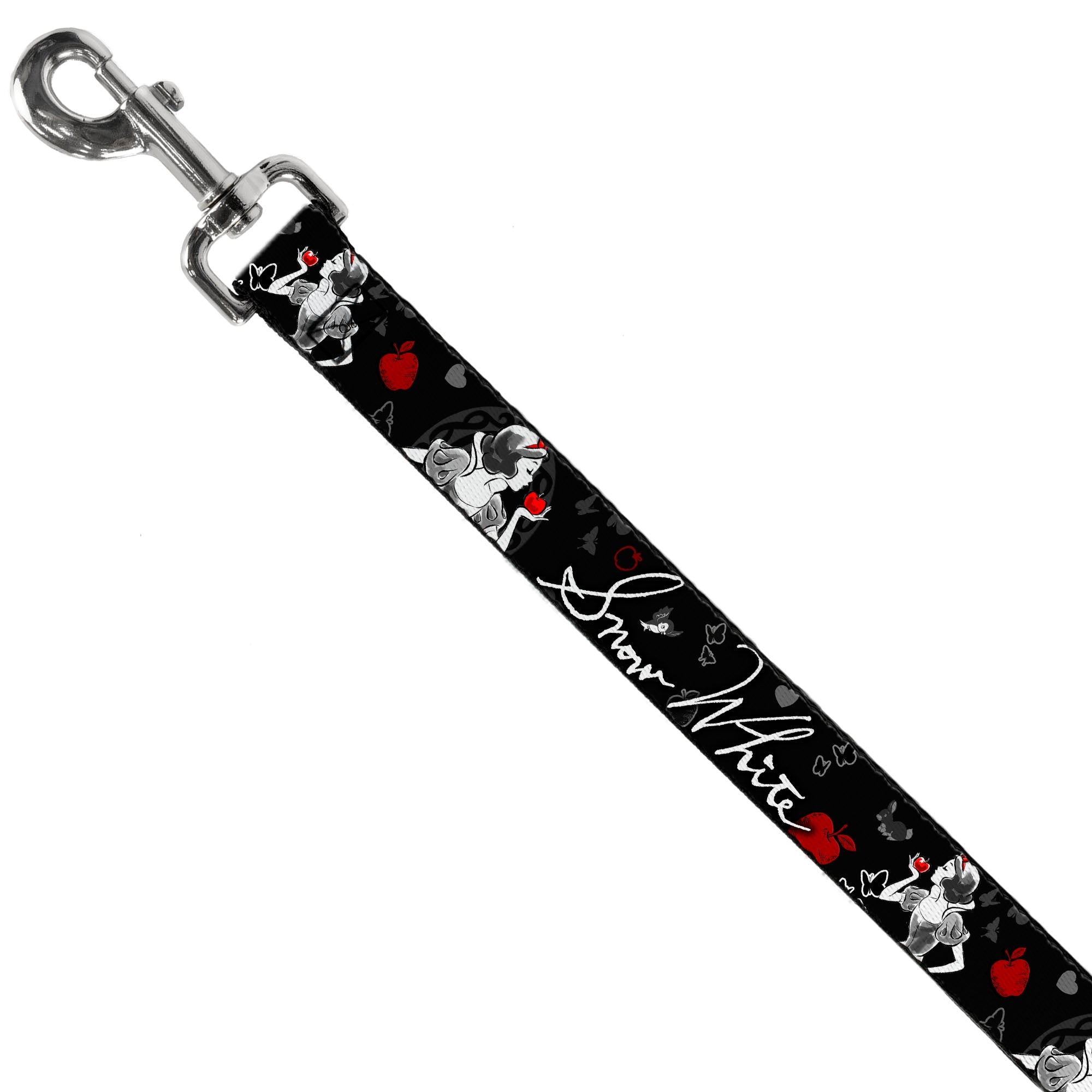 Dog Leash - SNOW WHITE Apple Poses/Butterflies Black/Gray/Red