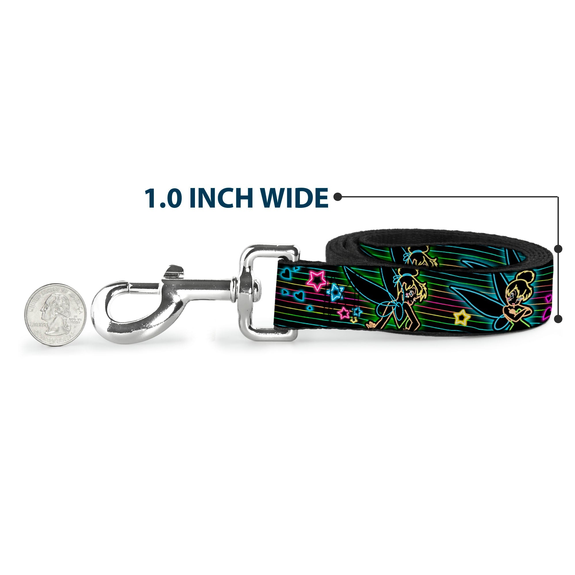 Dog Leash - Electric Tinkerbell Poses/Stripes Black/Multi Neon