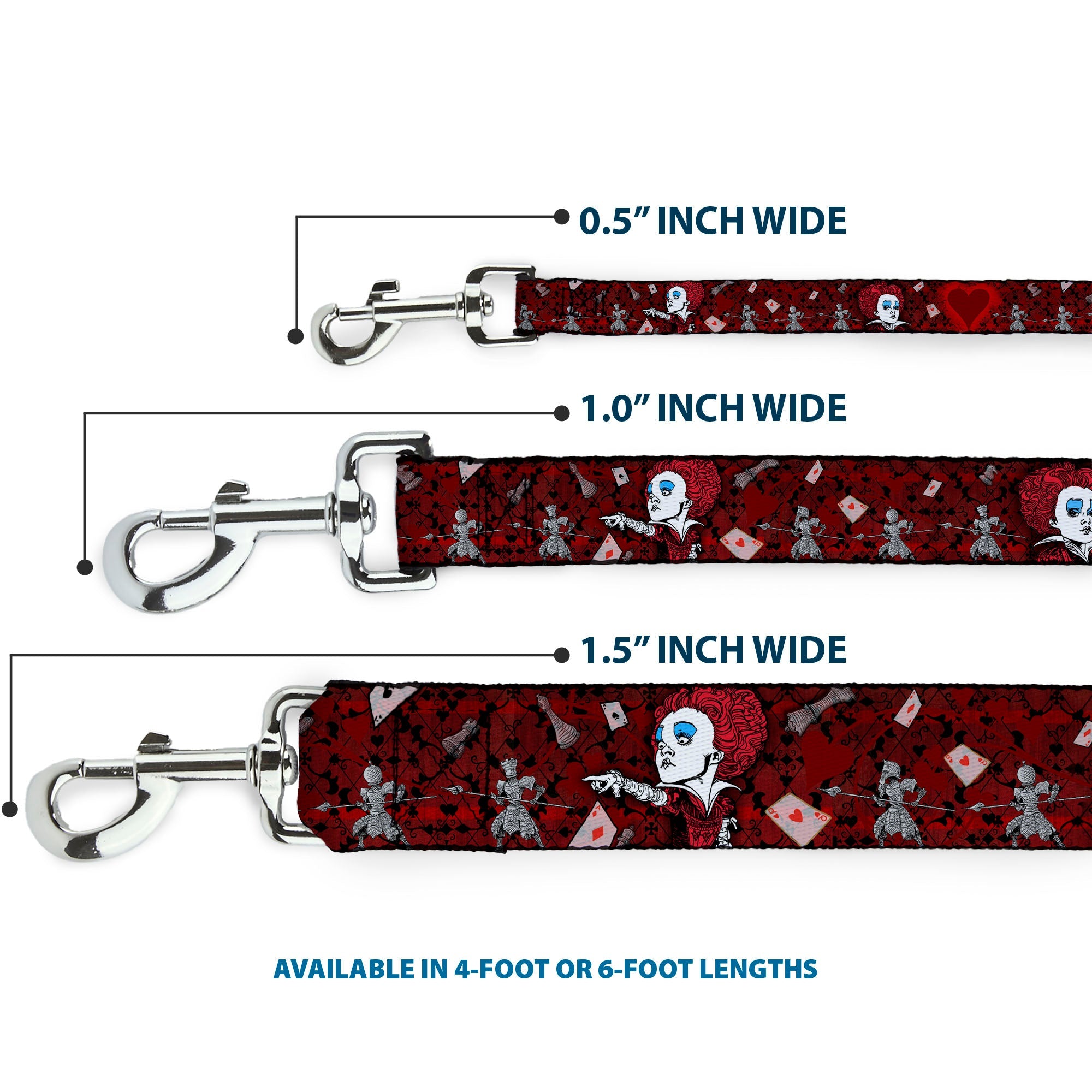 Dog Leash - Queen of Hearts Poses/Hearts/Cards Reds/Black