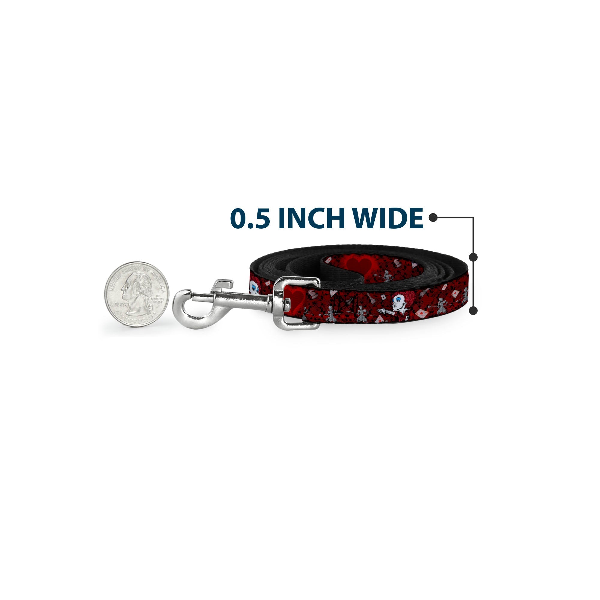 Dog Leash - Queen of Hearts Poses/Hearts/Cards Reds/Black