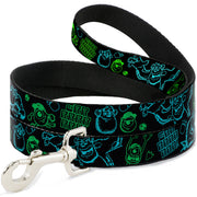 Dog Leash - Monsters Inc. Sully & Mike Poses/GRRRRR! Black/Turquoise/Green