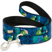Dog Leash - Monsters University Sulley & Mike Poses/Checkers Blue