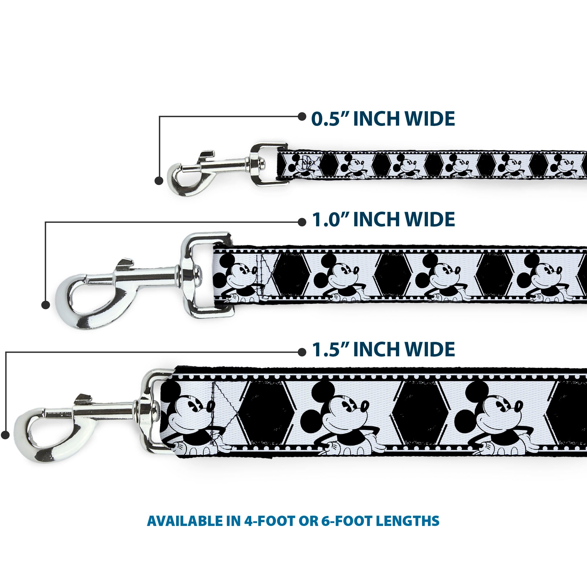 Dog Leash - Mickey Standing Pose Film Strip White/Black