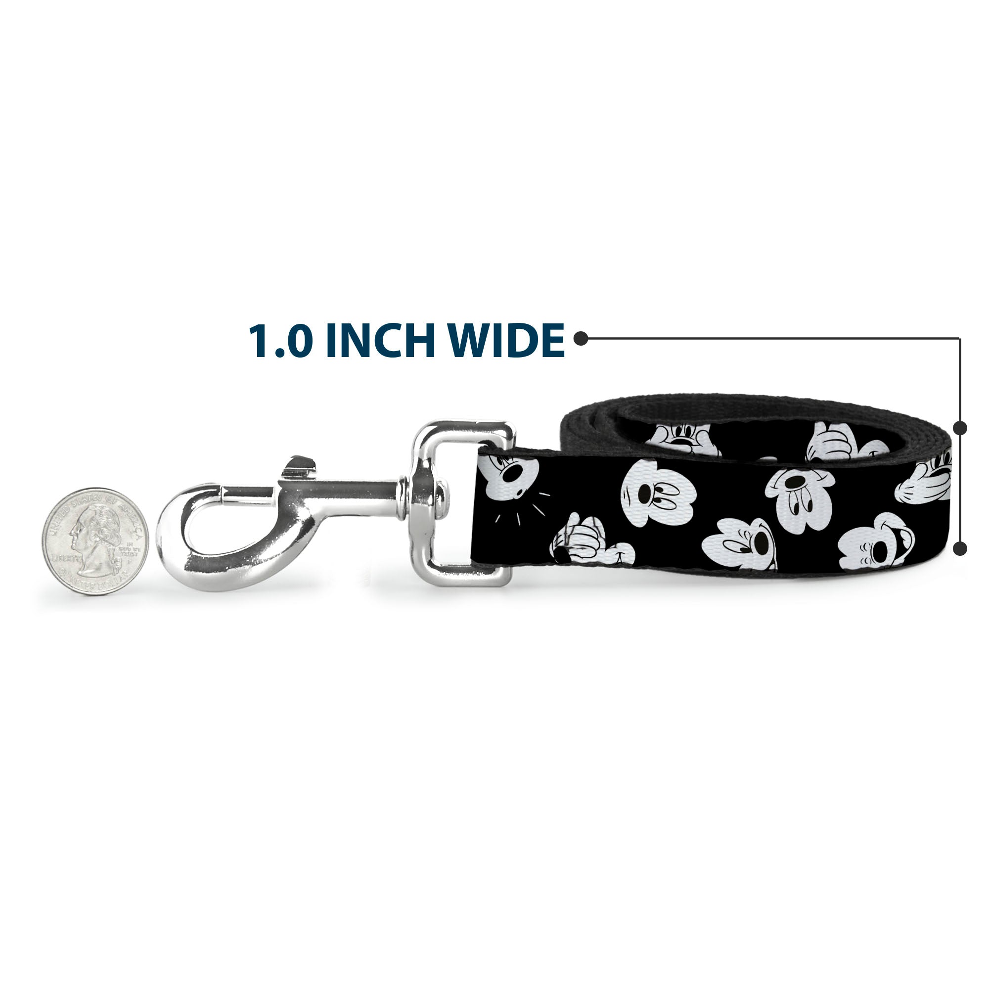 Dog Leash - Mickey Mouse Expressions Scattered Black/White