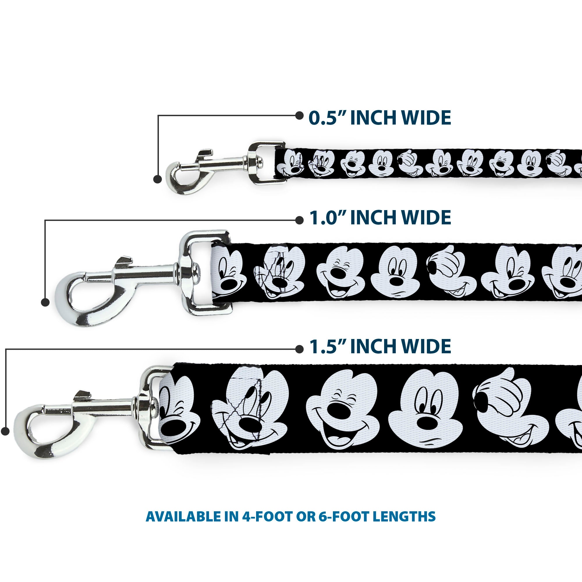 Dog Leash - Mickey Mouse Expressions CLOSE-UP Black/White