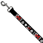 Dog Leash - Classic Mickey Mouse 1928 Collage Black/White/Red