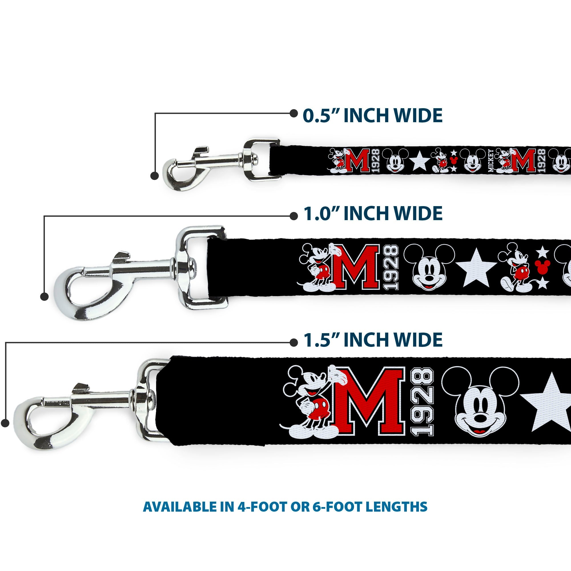Dog Leash - Classic Mickey Mouse 1928 Collage Black/White/Red
