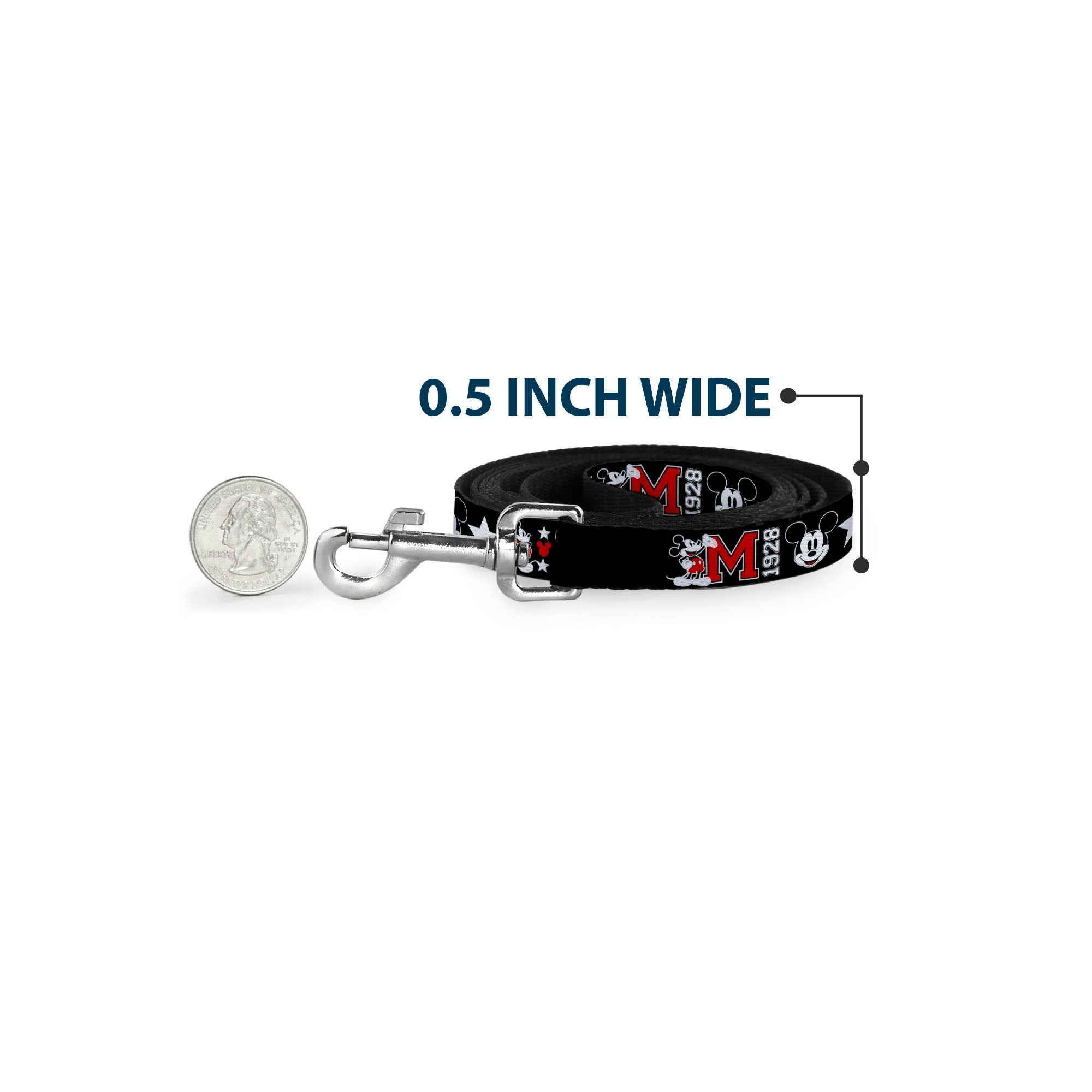 Dog Leash - Classic Mickey Mouse 1928 Collage Black/White/Red