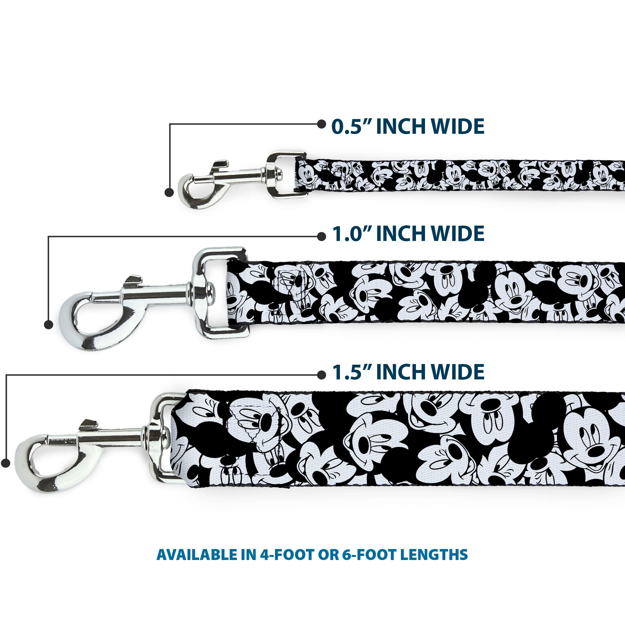 Dog Leash - Mickey Mouse Expressions Stacked White/Black