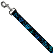 Dog Leash - Electric Stitch Poses Black/Neon Blue