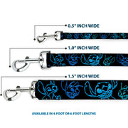 Dog Leash - Electric Stitch Poses Black/Neon Blue