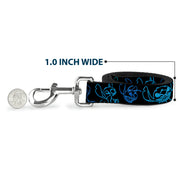 Dog Leash - Electric Stitch Poses Black/Neon Blue