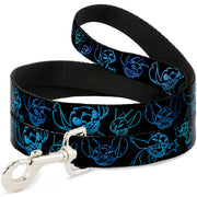 Dog Leash - Electric Stitch Poses Black/Neon Blue