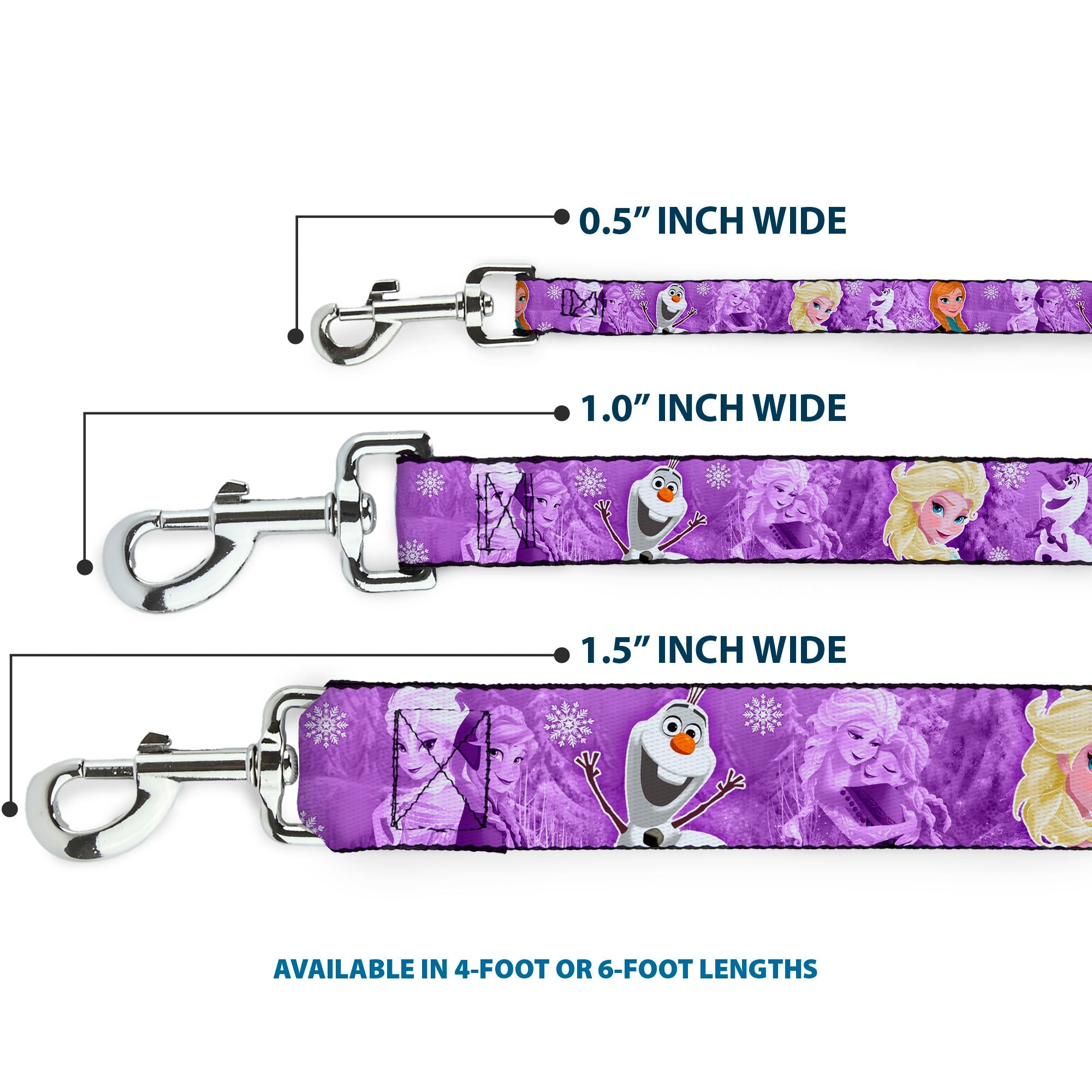 Dog Leash - Frozen Anna/Elsa/Olaf Poses/Scenes Purples