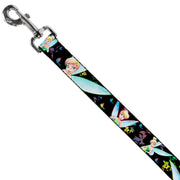 Dog Leash - Glowing Tinker Bell Poses/Butterflies & Flowers Black/Multi Neon
