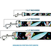 Dog Leash - Glowing Tinker Bell Poses/Butterflies & Flowers Black/Multi Neon
