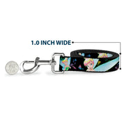 Dog Leash - Glowing Tinker Bell Poses/Butterflies & Flowers Black/Multi Neon