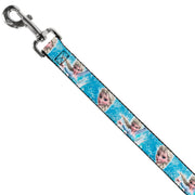 Dog Leash - Frozen Elsa Face/Action Pose/Snowflakes Blues/White