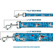 Dog Leash - Olaf Heart Raindrop Sketch Blues/Black