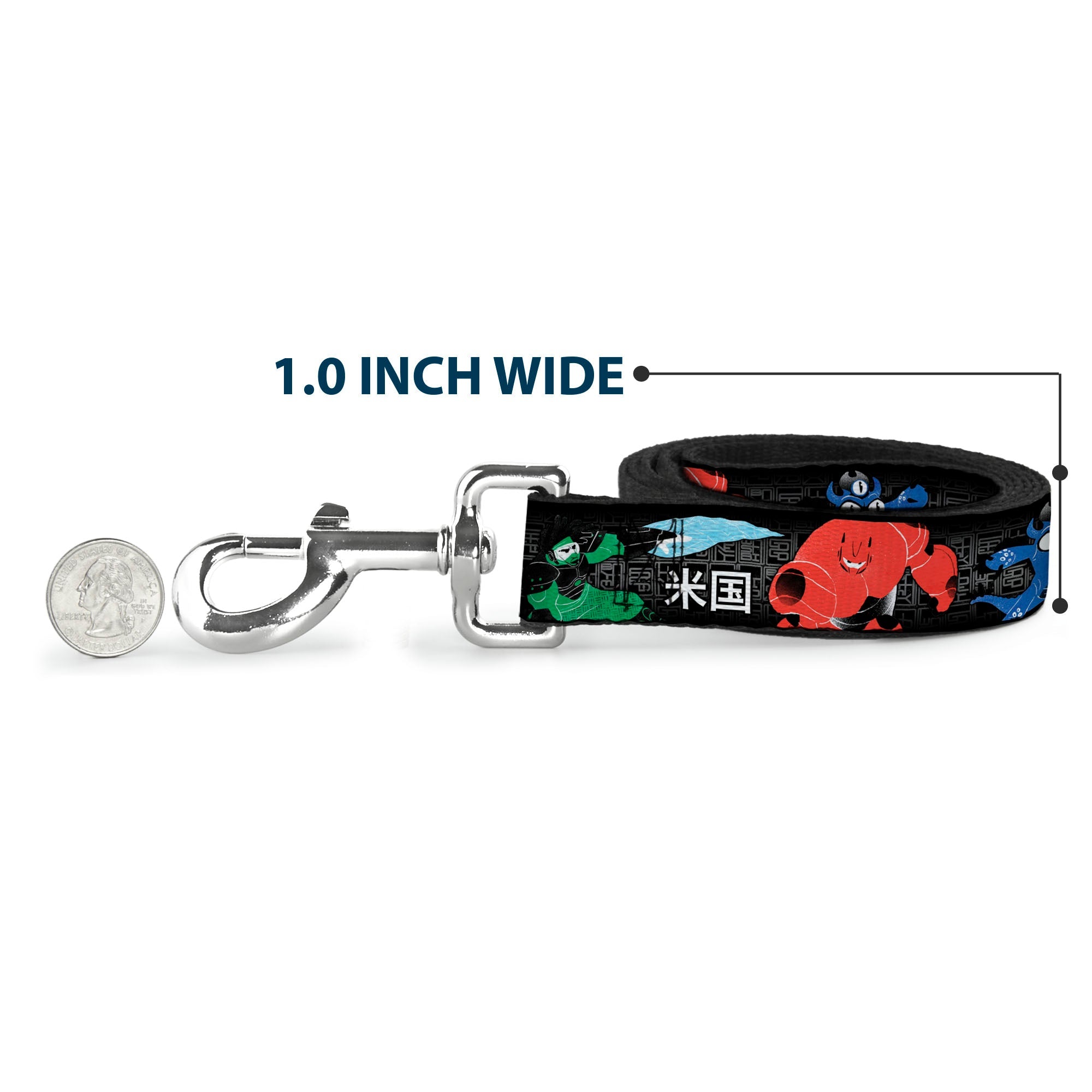 Dog Leash - Big Hero 6 Group Action Pose/Name Blocks Black/Gray/Multi Color