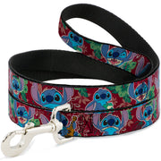 Dog Leash - Stitch 6-Expressions Tropical Flora Burgundy Reds/Greens