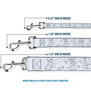 Dog Leash - Tinker Bell Poses/Stars Outline White/Black