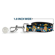 Dog Leash - Alice in Wonderland Poses/Clock/Bottle Diamond/Stripe Black/White/Blues