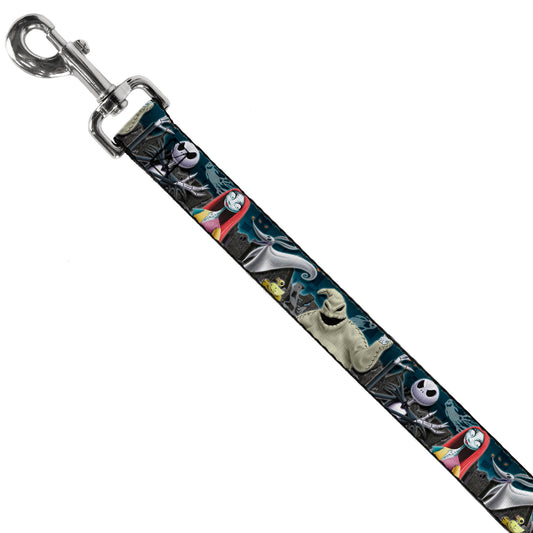 Southlake Paws dog leash featuring a Nightmare Before Christmas design with Jack, Sally, Oogie Boogie, and a cemetery scene.