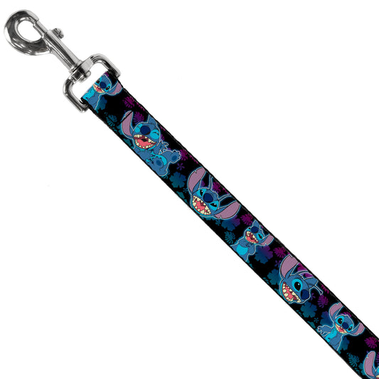 Dog Leash - Stitch 2-Expressions/2-Poses Tropical Flora Black/Purple-Blue Fade