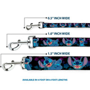 Dog Leash - Stitch 2-Expressions/2-Poses Tropical Flora Black/Purple-Blue Fade