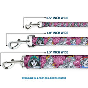 Dog Leash - Princess Sketch Poses/Floral Collage Pinks/Grays