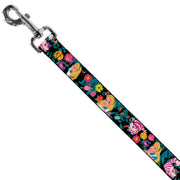 Dog Leash - Alice/Cheshire Cat/Flowers Poses Black/Multi Color