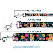 Dog Leash - Alice/Cheshire Cat/Flowers Poses Black/Multi Color