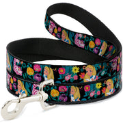 Dog Leash - Alice/Cheshire Cat/Flowers Poses Black/Multi Color