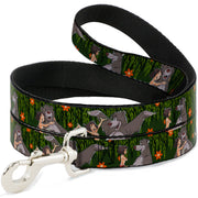 Dog Leash - Mowgli & Baloo 3-Poses Leaves/Flowers Greens/Orange