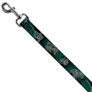 Dog Leash - Cheshire Cat 4-Poses Checkers Teal/Black