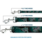 Dog Leash - Cheshire Cat 4-Poses Checkers Teal/Black