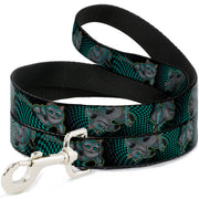 Dog Leash - Cheshire Cat 4-Poses Checkers Teal/Black