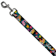 Dog Leash - Alice/Cheshire Cat/Flowers Poses2/FOLLOW ME TO WONDERLAND Black/Multi Color/White