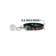 Dog Leash - Alice/Cheshire Cat/Flowers Poses2/FOLLOW ME TO WONDERLAND Black/Multi Color/White